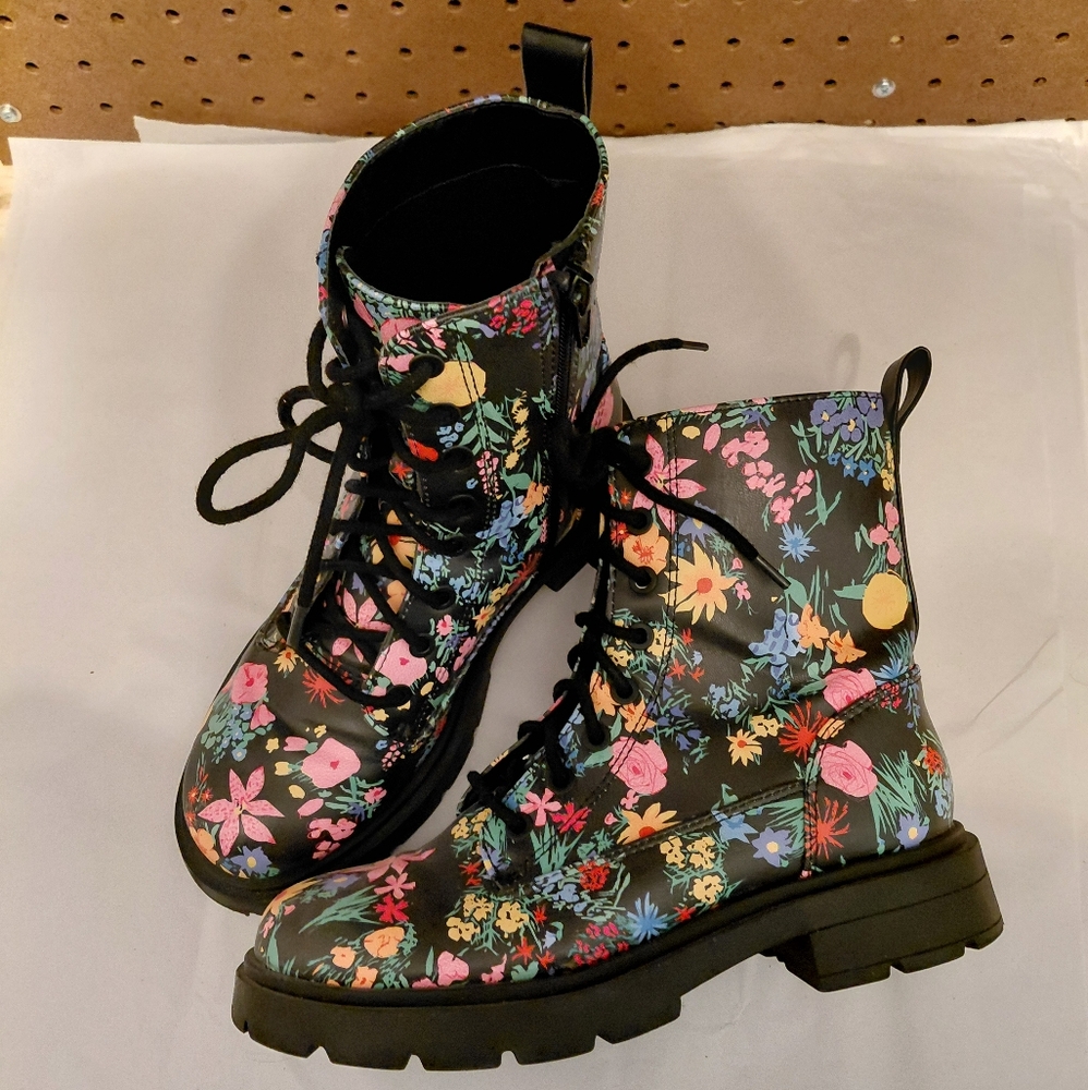 Floral Print Women's Combat Boots